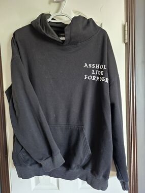 Black Crewneck Sweater with White Chest Graphic